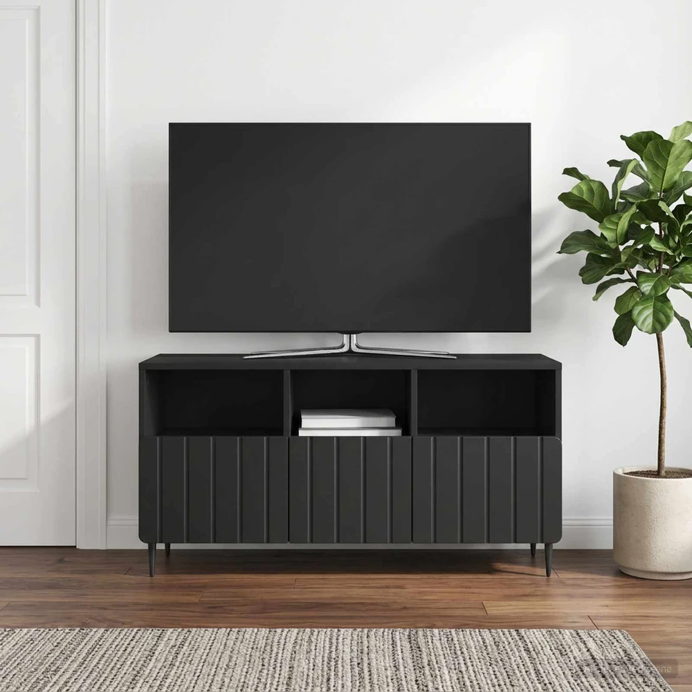 TV staliukas Televizoriaus spintelė su stalčių Juoda 102 x 34,5 x 50 cm