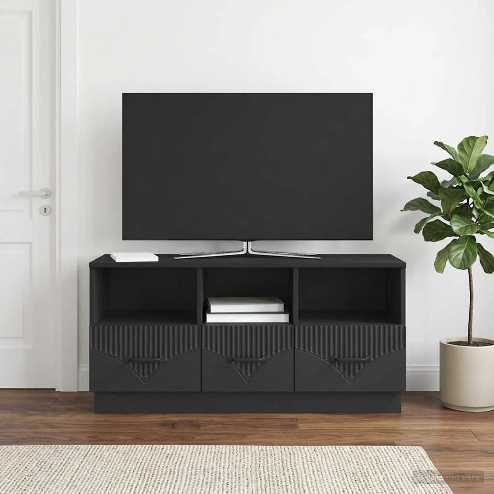 TV staliukas Televizoriaus spintelė su stalčių Juoda 102 x 34,5 x 47 cm