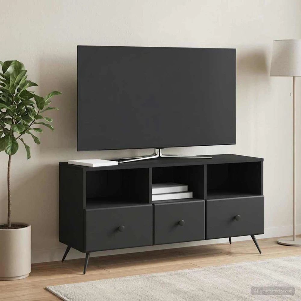 TV staliukas Televizoriaus spintelė su stalčių Juoda 102 x 34,5 x 50 cm