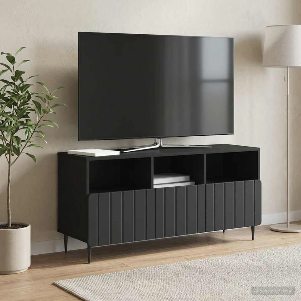 TV staliukas Televizoriaus spintelė su stalčių Juoda 102 x 34,5 x 50 cm