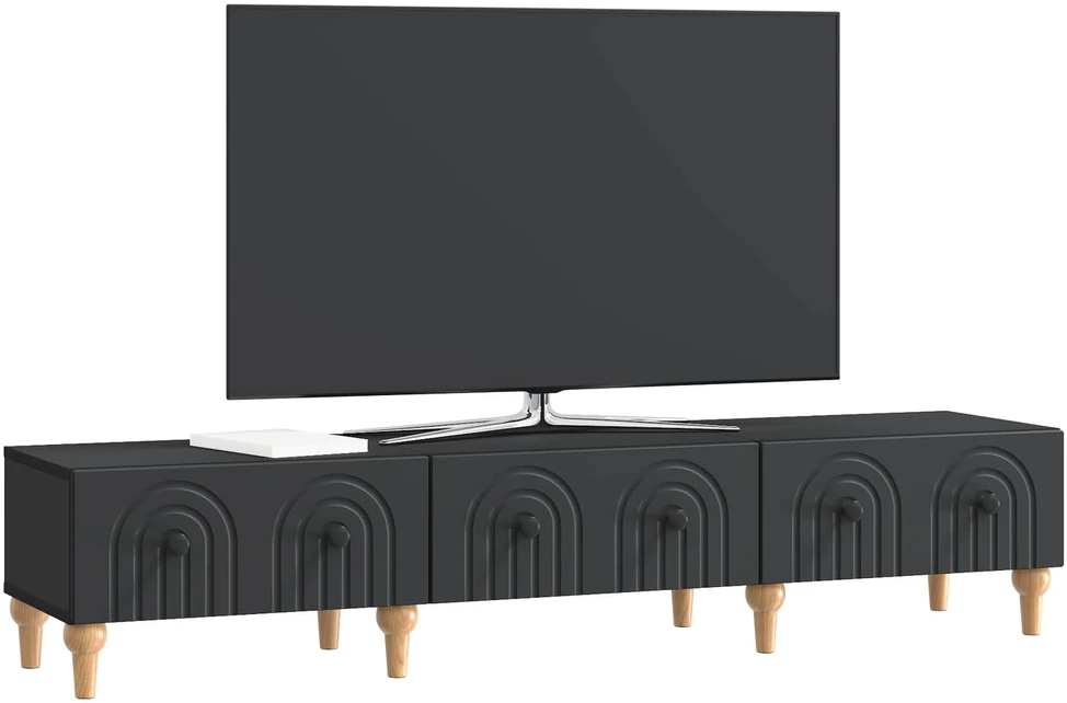 TV staliukas Televizoriaus spintelė su stalčių Juoda 147 x 34,5 x 30 cm