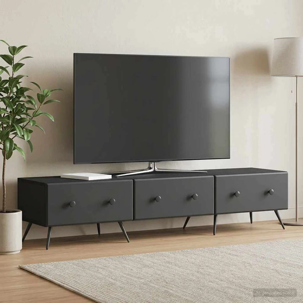 TV staliukas Televizoriaus spintelė su stalčių Juoda 147 x 34,5 x 30 cm
