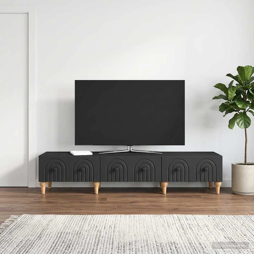 TV staliukas Televizoriaus spintelė su stalčių Juoda 147 x 34,5 x 30 cm