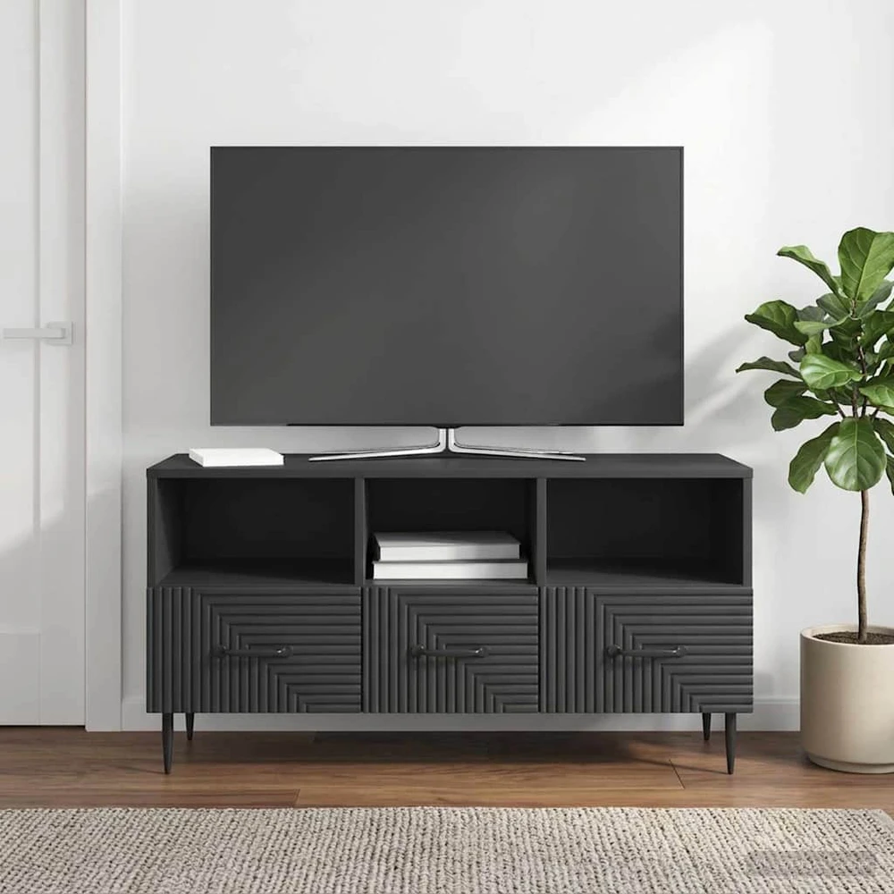TV staliukas Televizoriaus spintelė su stalčių Juoda 102 x 34,5 x 50 cm