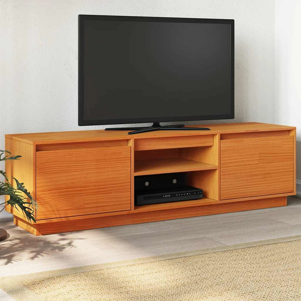 TV staliukas Televizoriaus spintelė, vaško ruda, 140x35x40cm, pušies masyvas
