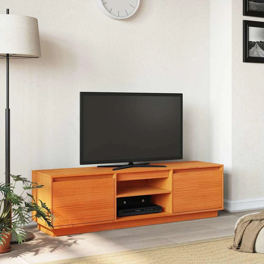 TV staliukas Televizoriaus spintelė, vaško ruda, 140x35x40cm, pušies masyvas