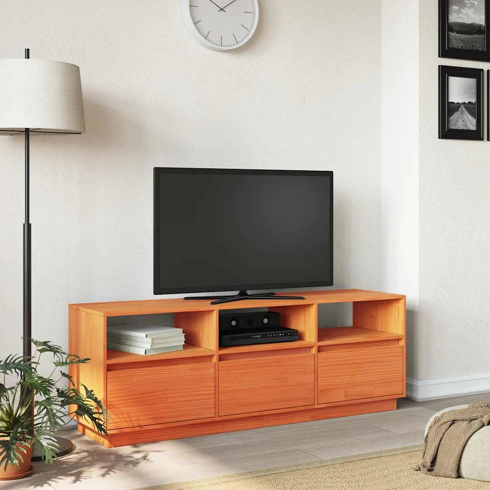 TV staliukas Televizoriaus spintelė, vaško ruda, 140x37x50cm, pušies masyvas