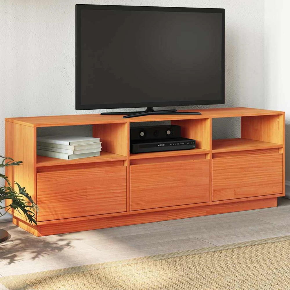 TV staliukas Televizoriaus spintelė, vaško ruda, 140x37x50cm, pušies masyvas
