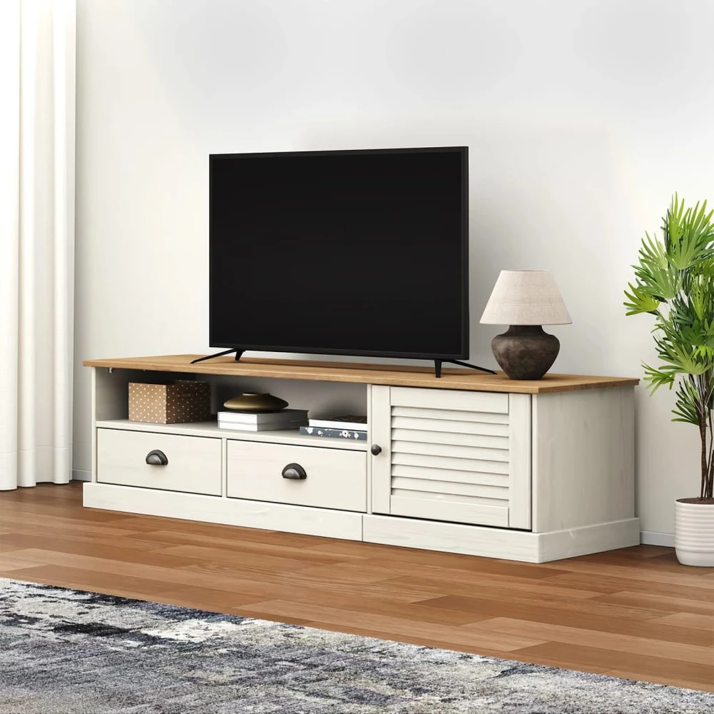 TV staliukas Televizoriaus spintelė VIGO, balta, 156x40x40cm, pušies masyvas