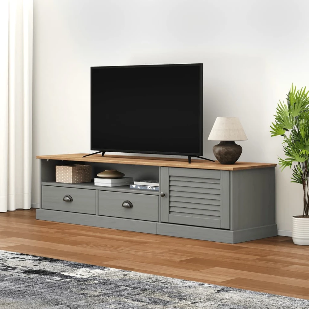 TV staliukas Televizoriaus spintelė VIGO, pilka, 156x40x40cm, pušies masyvas