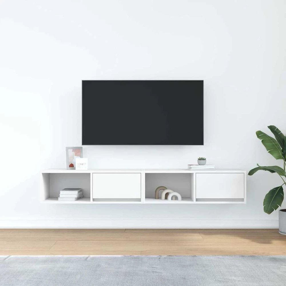 TV staliukas Televizoriaus spintelės, 2vnt., baltos, 80x31x25,5 cm, mediena