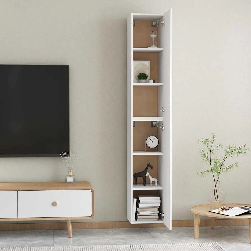 TV staliukas Televizoriaus spintelės, 2vnt., baltos, 30,5x30x90cm, mediena