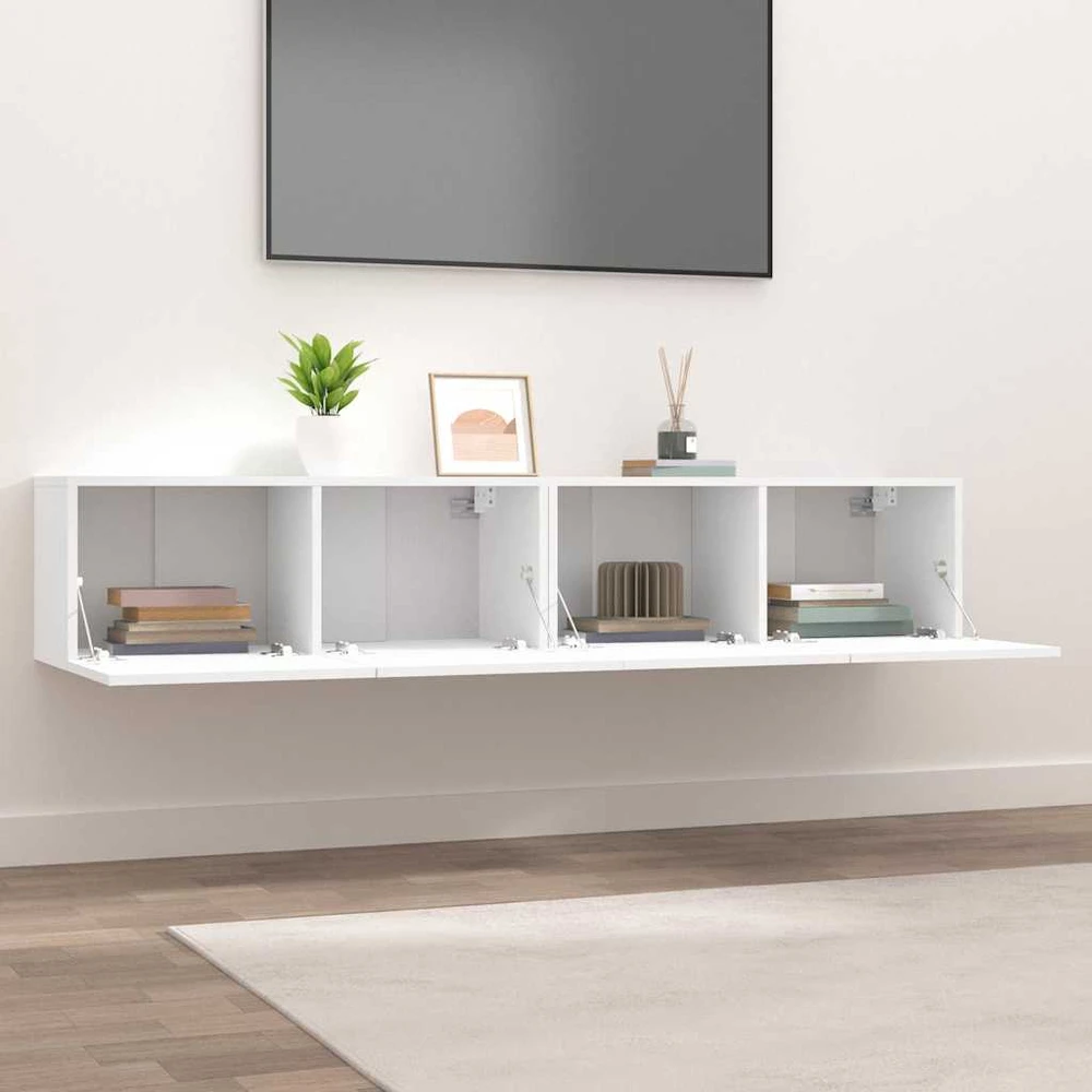 TV staliukas Televizoriaus spintelės, 2vnt., baltos, 80x30x30cm, mediena