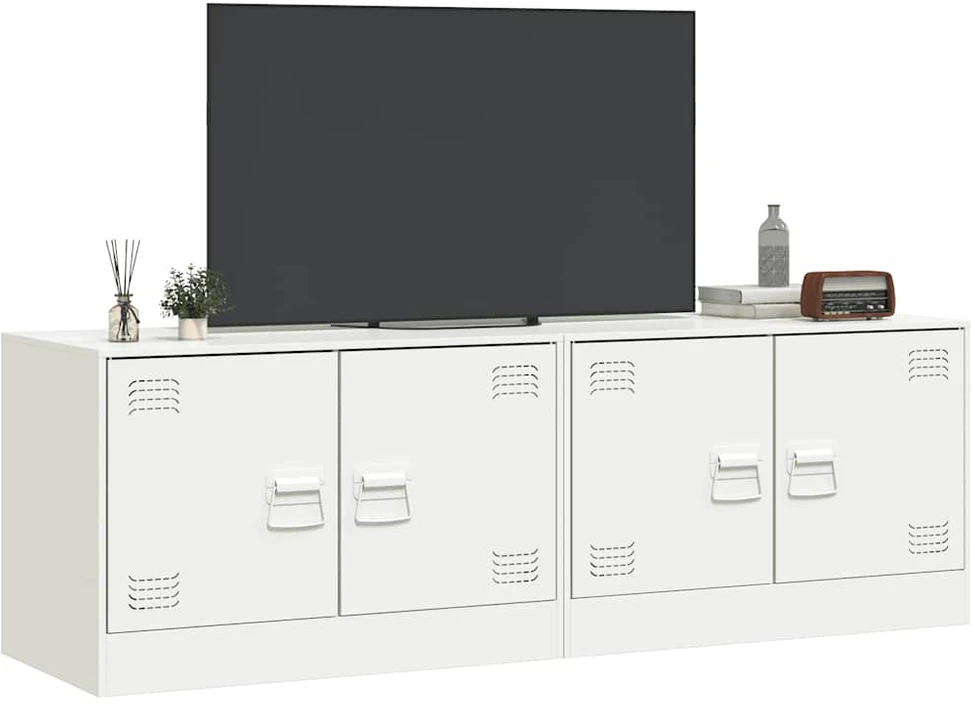 TV staliukas Televizoriaus spintelės, 2vnt., baltos, 67x39x44cm, plienas