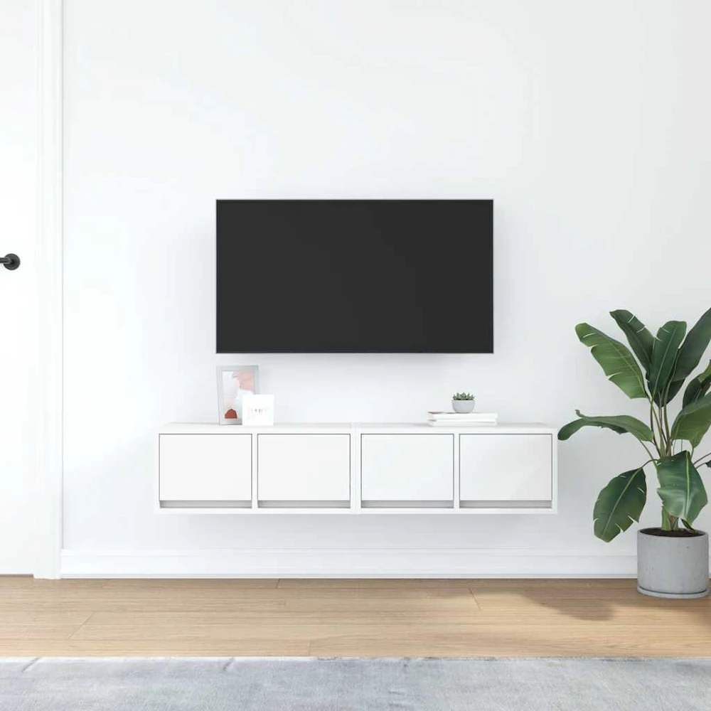 TV staliukas Televizoriaus spintelės, 2vnt., baltos, 60x31x25,5 cm, mediena