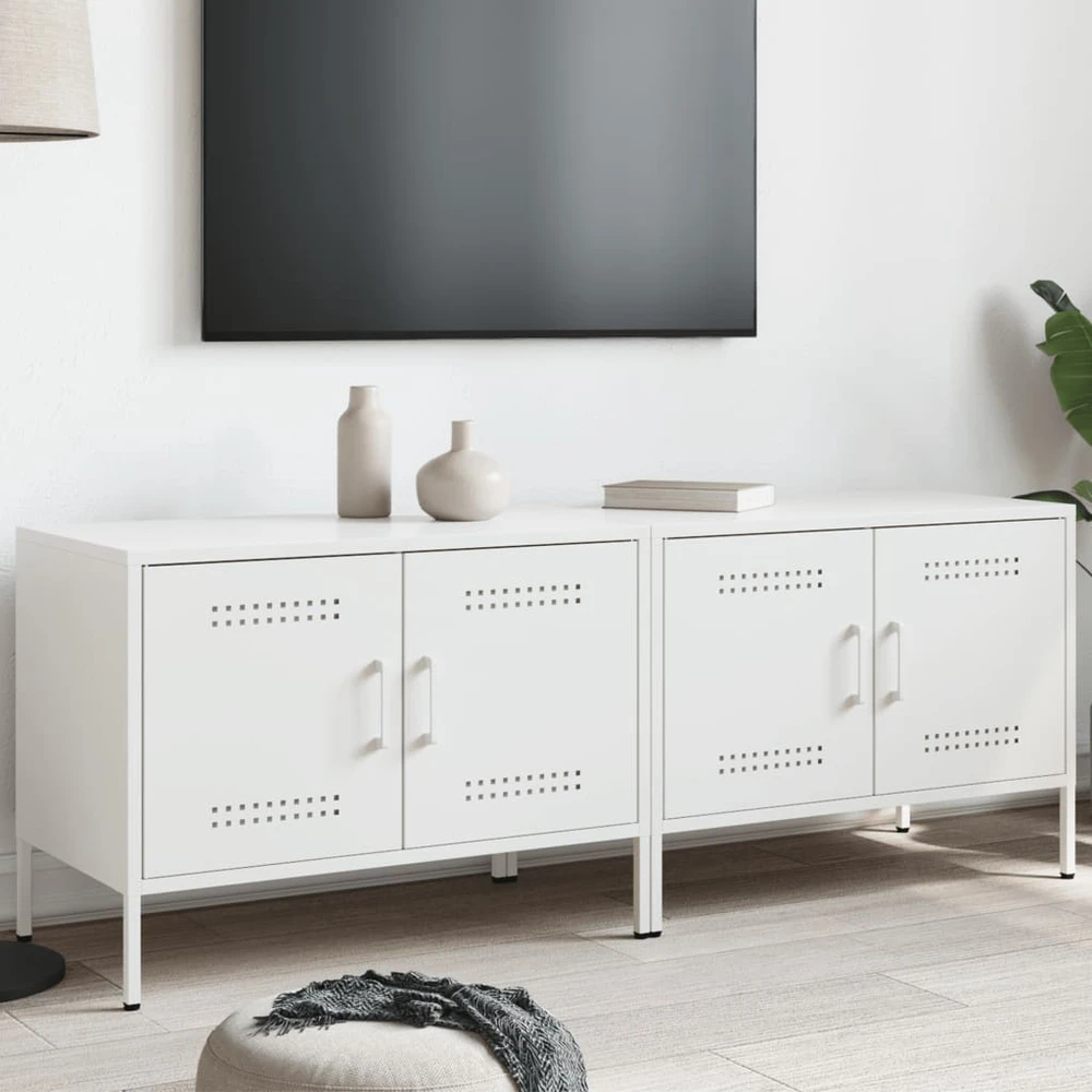 TV staliukas Televizoriaus spintelės, 2vnt., baltos, 68x39x50,5cm, plienas