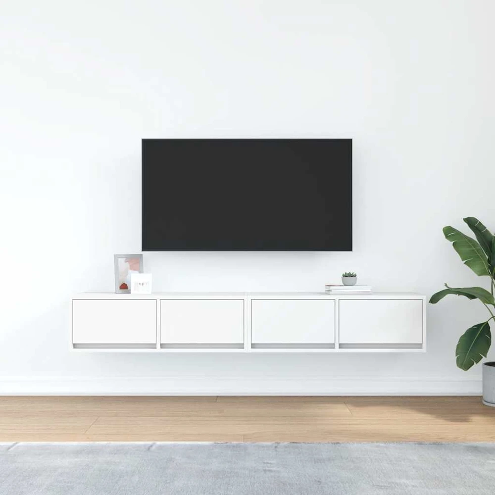 TV staliukas Televizoriaus spintelės, 2vnt., baltos, 80x31x25,5 cm, mediena