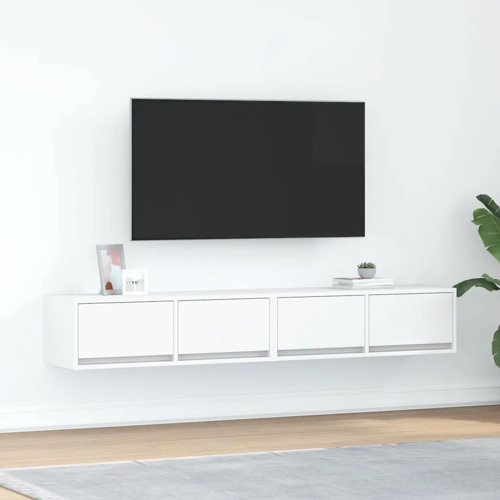TV staliukas Televizoriaus spintelės, 2vnt., baltos, 80x31x25,5 cm, mediena