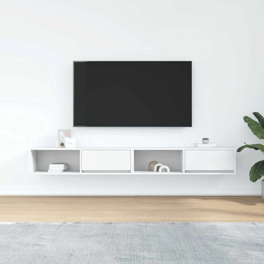 TV staliukas Televizoriaus spintelės, 2vnt., baltos, 100x31x25,5 cm, mediena