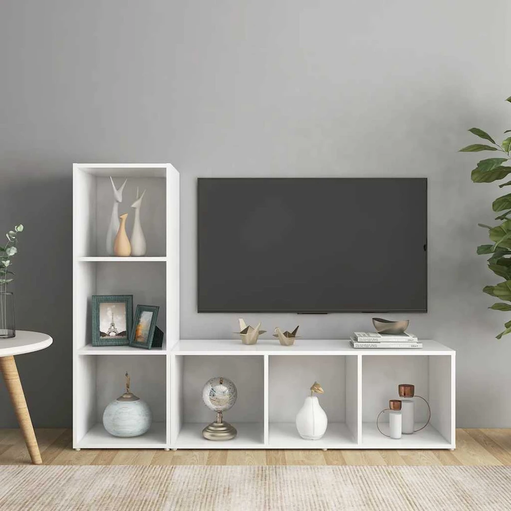 TV staliukas Televizoriaus spintelės, 2vnt., baltos, 107x35x37cm, MDP