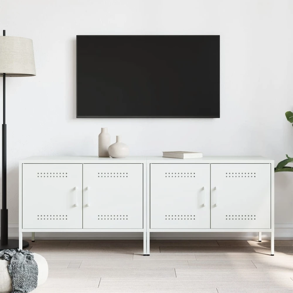 TV staliukas Televizoriaus spintelės, 2vnt., baltos, 68x39x50,5cm, plienas