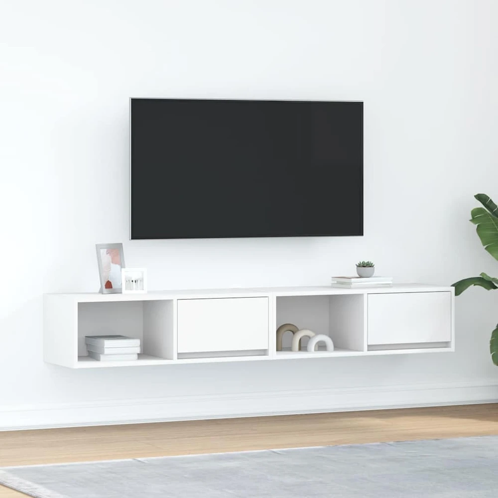 TV staliukas Televizoriaus spintelės, 2vnt., baltos, 80x31x25,5 cm, mediena