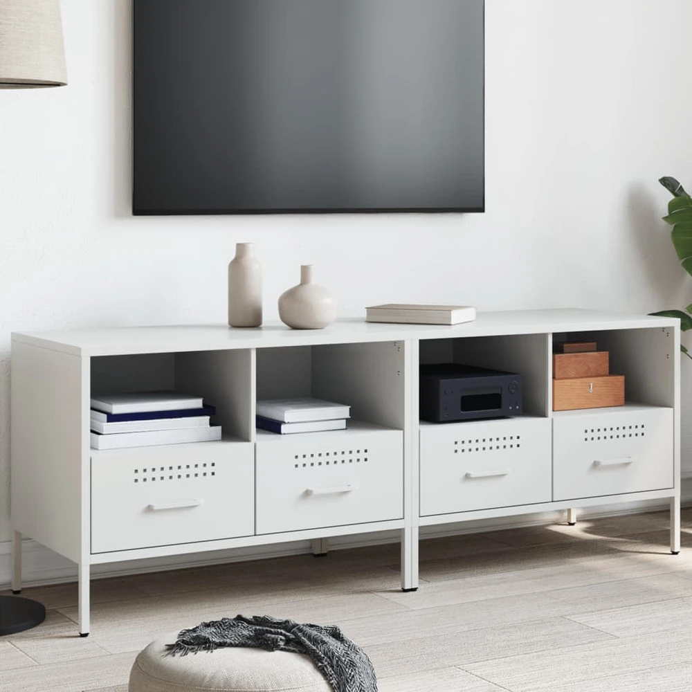 TV staliukas Televizoriaus spintelės, 2vnt., baltos, 68x39x50,5cm, plienas