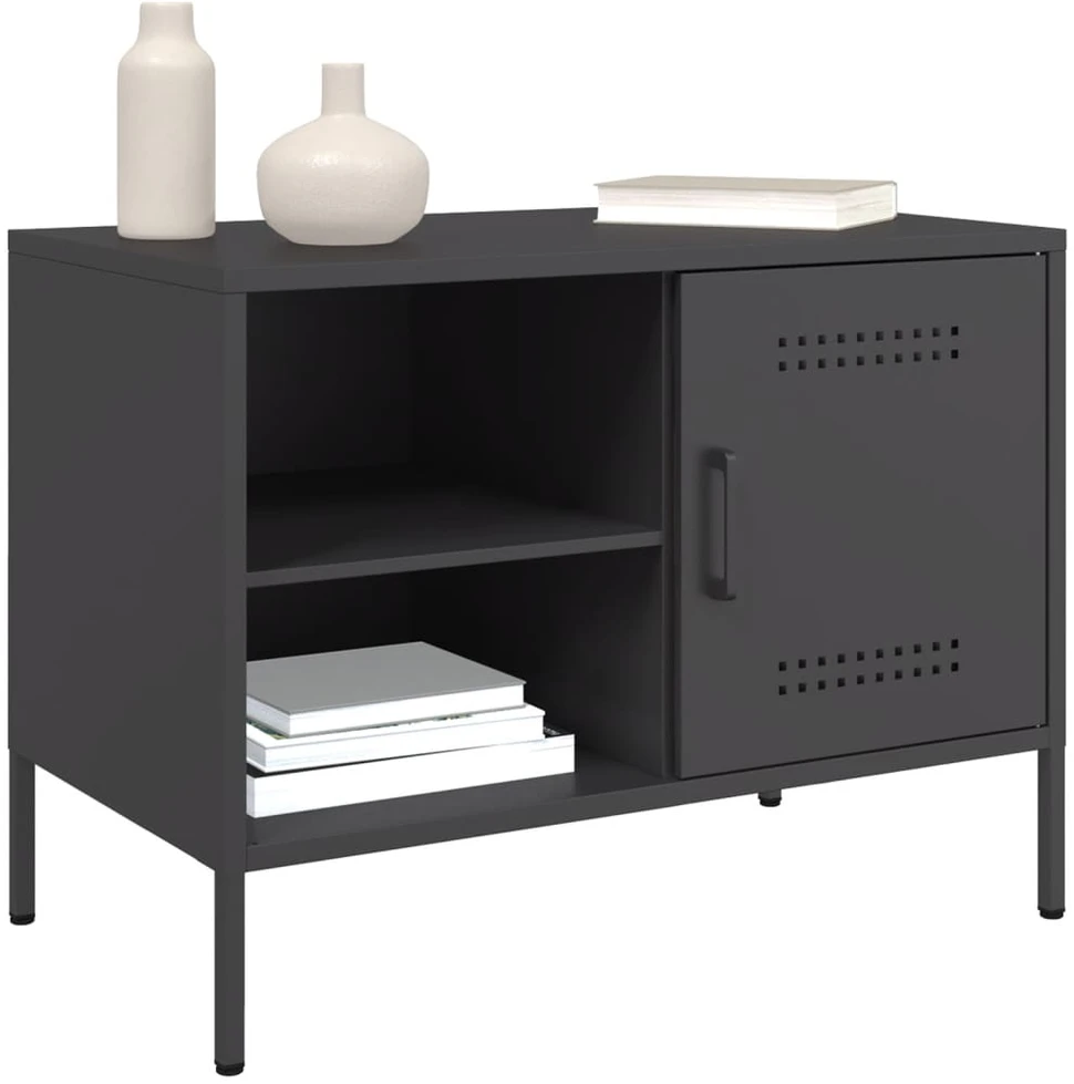 TV staliukas Televizoriaus spintelės, 2vnt., juodos, 68x39x50,5cm, plienas