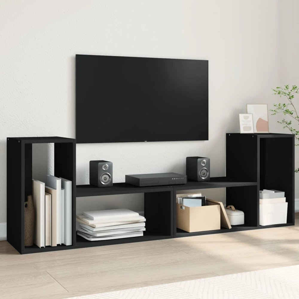 TV staliukas Televizoriaus spintelės, 2vnt., juodos, 75x30x50 cm, MDP