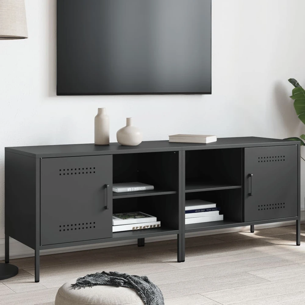 TV staliukas Televizoriaus spintelės, 2vnt., juodos, 68x39x50,5cm, plienas