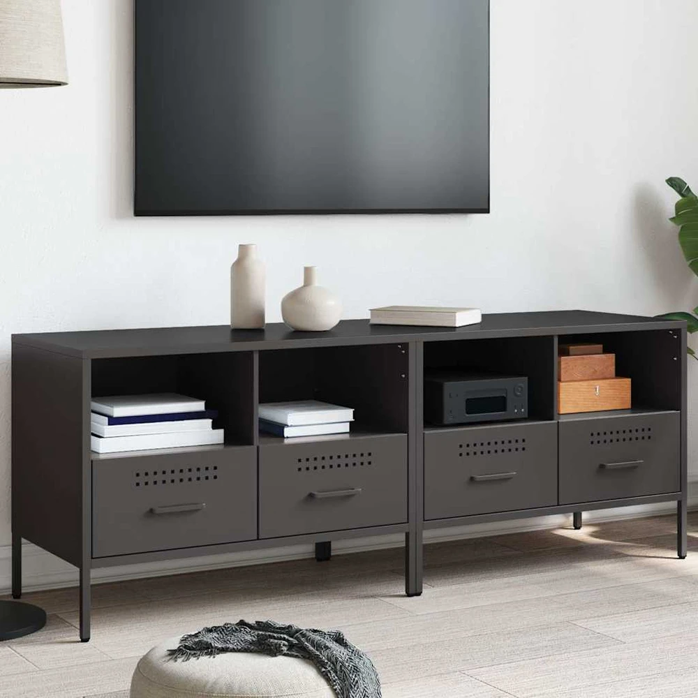 TV staliukas Televizoriaus spintelės, 2vnt., juodos, 68x39x50,5cm, plienas