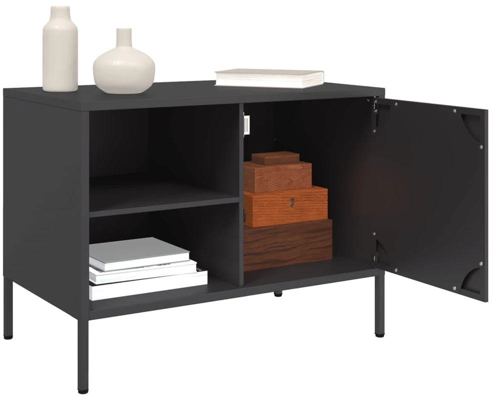 TV staliukas Televizoriaus spintelės, 2vnt., juodos, 68x39x50,5cm, plienas