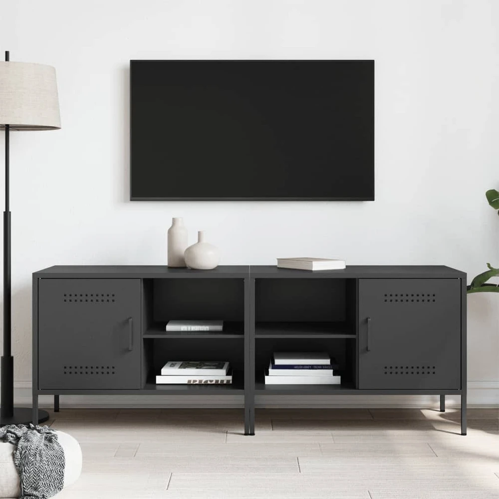TV staliukas Televizoriaus spintelės, 2vnt., juodos, 68x39x50,5cm, plienas
