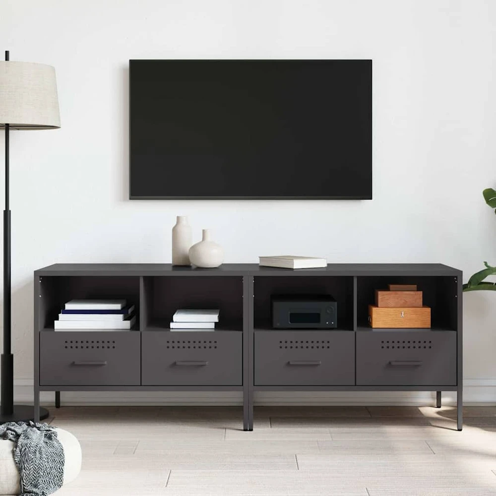TV staliukas Televizoriaus spintelės, 2vnt., juodos, 68x39x50,5cm, plienas