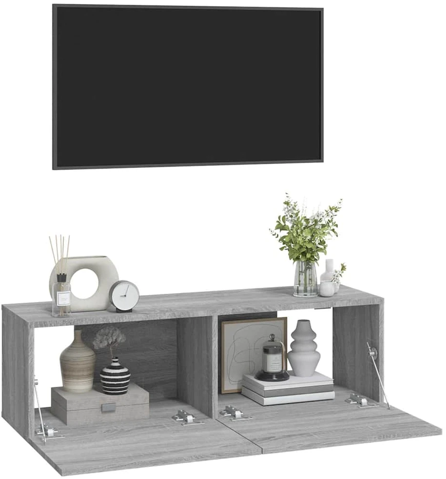 TV staliukas Televizoriaus spintelės, 2vnt., pilkos, 100x30x30cm, mediena