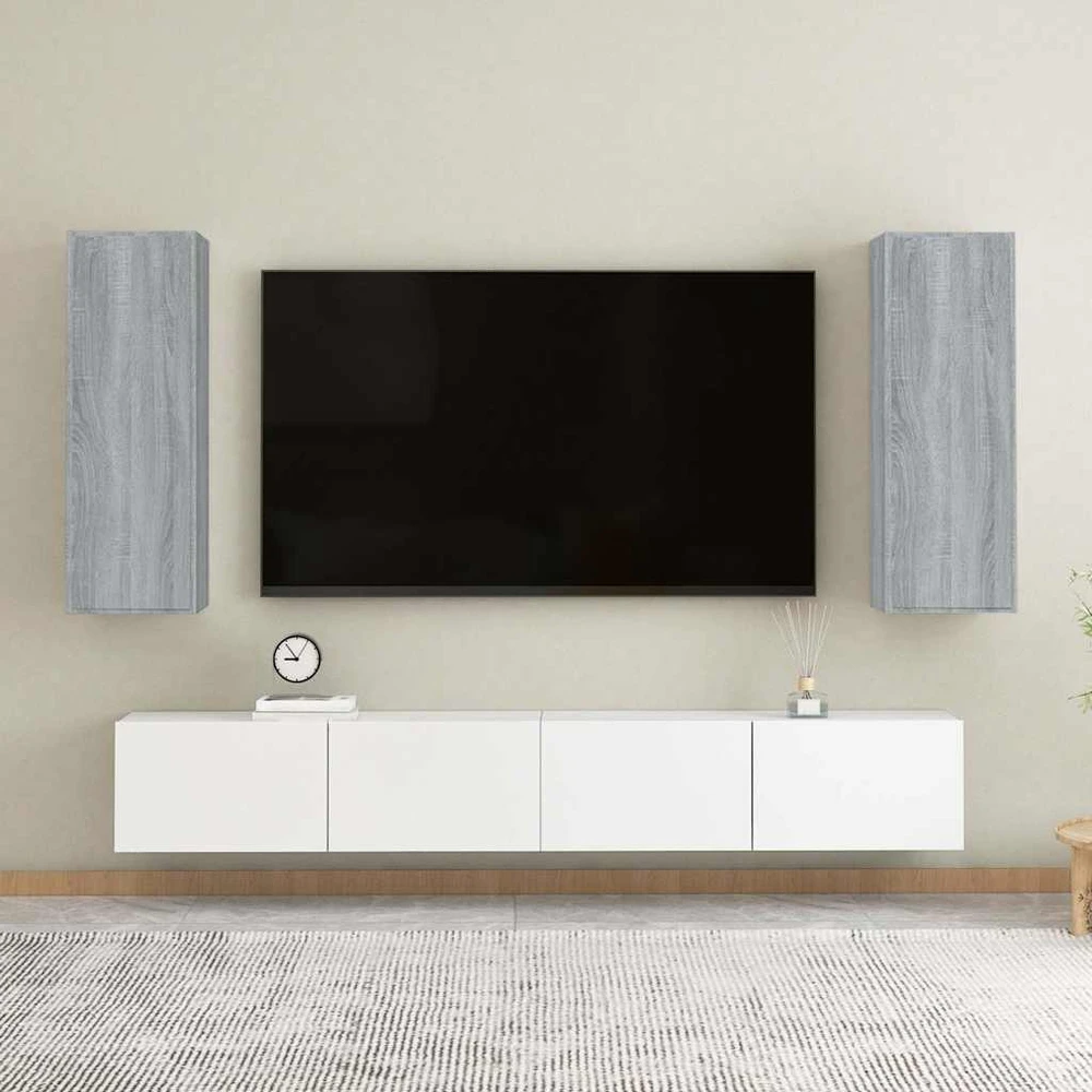 TV staliukas Televizoriaus spintelės, 2vnt., pilkos, 30,5x30x90cm, mediena
