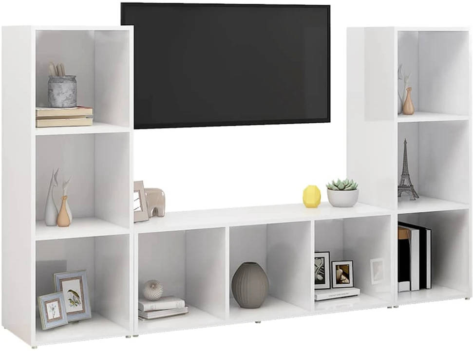 TV staliukas Televizoriaus spintelės, 3vnt., baltos, 107x35x37cm, MDP