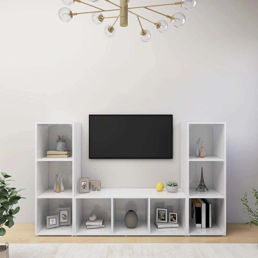 TV staliukas Televizoriaus spintelės, 3vnt., baltos, 107x35x37cm, MDP