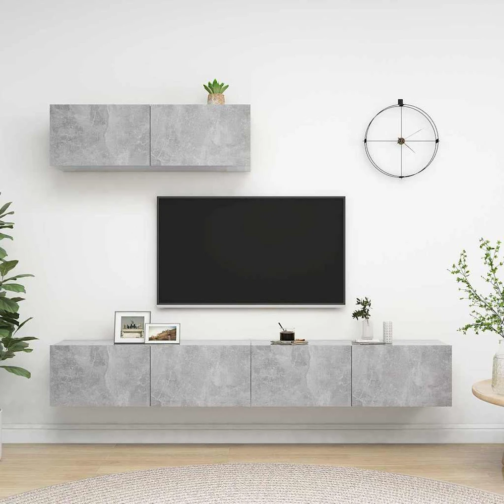 TV staliukas Televizoriaus spintelės, 3vnt., betono pilkos, apdirbta mediena