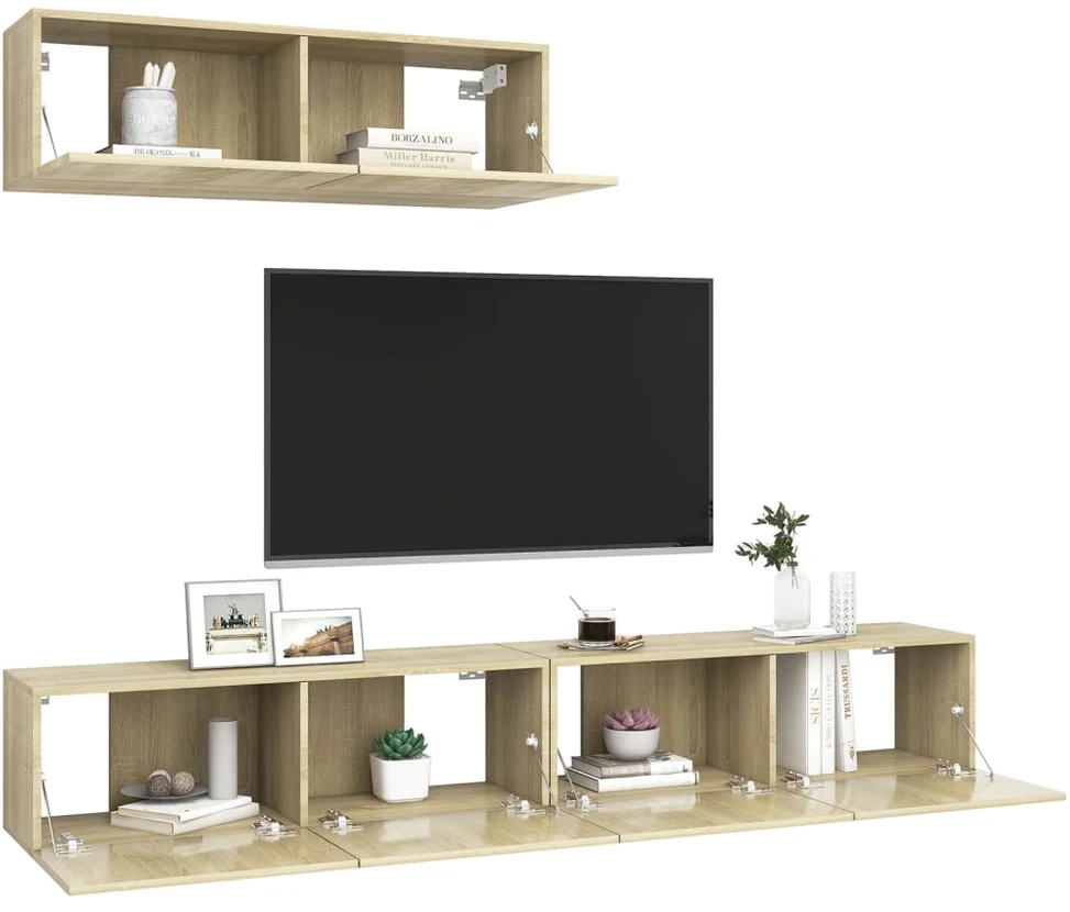 TV staliukas Televizoriaus spintelės, 3vnt., sonoma ąžuolo, apdirbta mediena