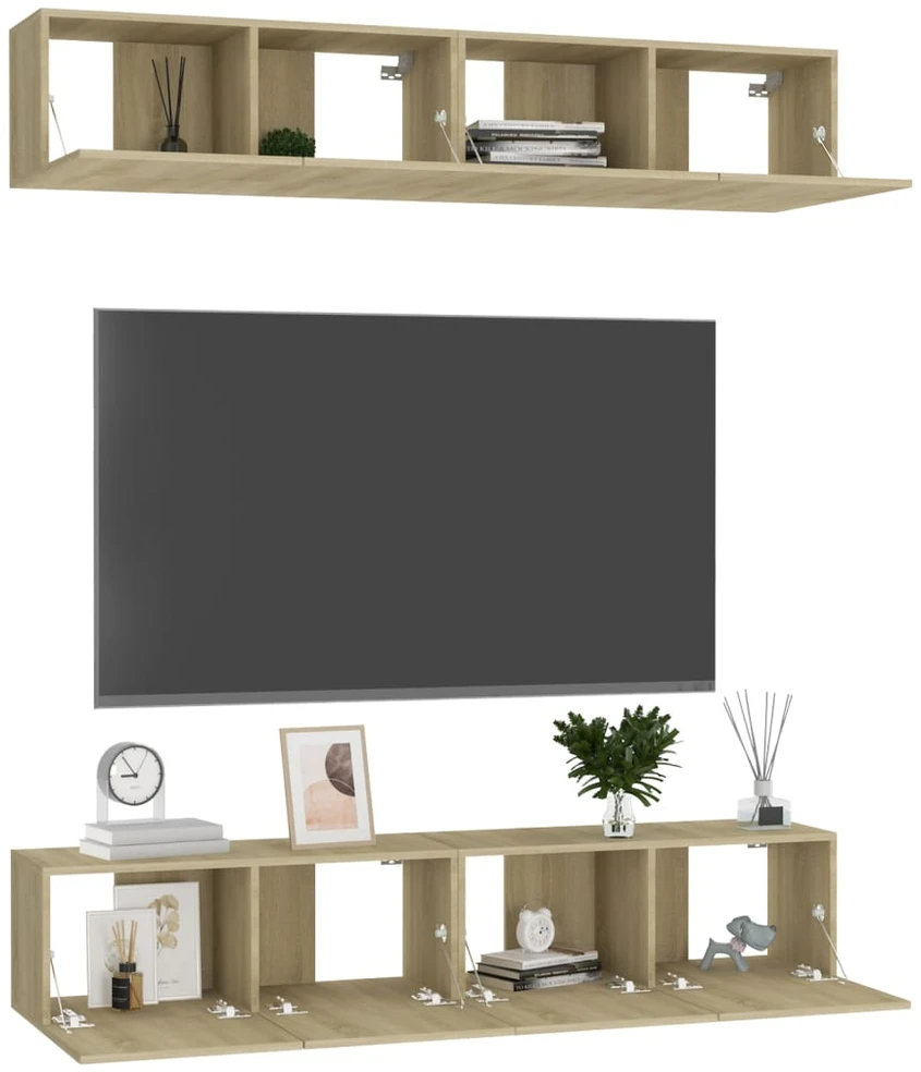 TV staliukas Televizoriaus spintelės, 4vnt., ąžuolo, 80x30x30cm, mediena