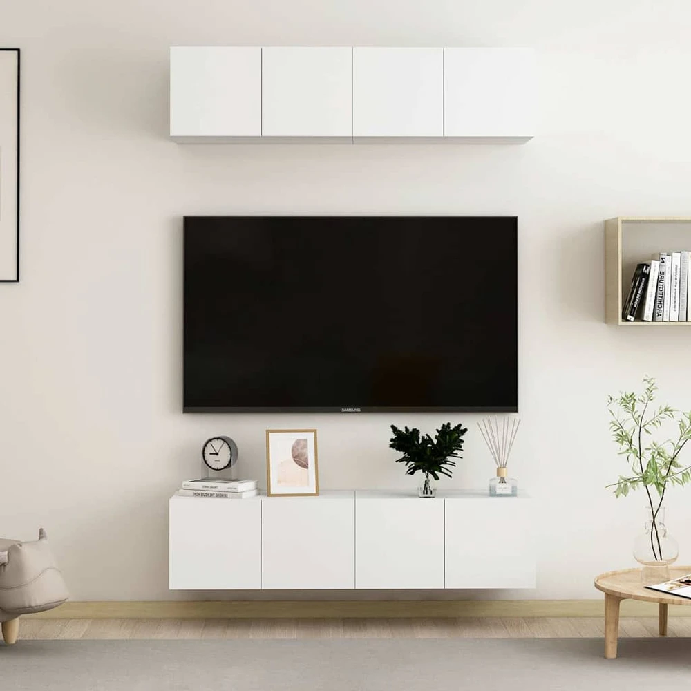 TV staliukas Televizoriaus spintelės, 4vnt., baltos, 60x30x30cm, mediena