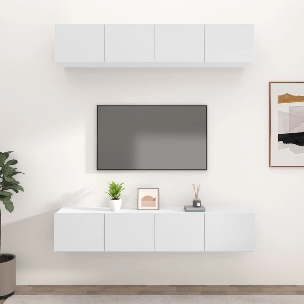 TV staliukas Televizoriaus spintelės, 4vnt., baltos, 80x30x30cm, mediena