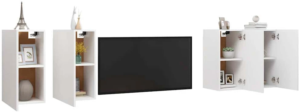 TV staliukas Televizoriaus spintelės, 4vnt., baltos, 30,5x30x60cm, mediena