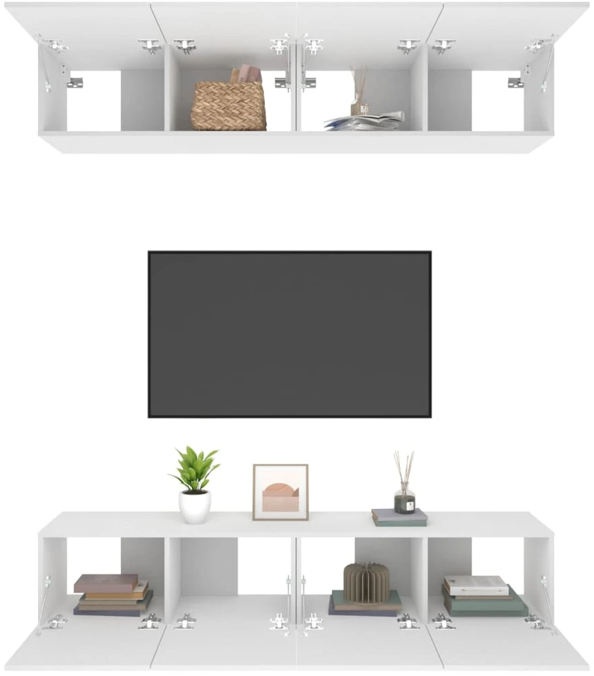 TV staliukas Televizoriaus spintelės, 4vnt., baltos, 80x30x30cm, mediena