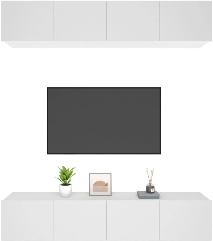 TV staliukas Televizoriaus spintelės, 4vnt., baltos, 80x30x30cm, mediena