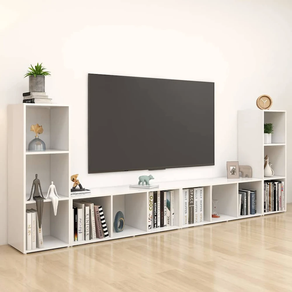 TV staliukas Televizoriaus spintelės, 4vnt., baltos, 107x35x37cm, MDP