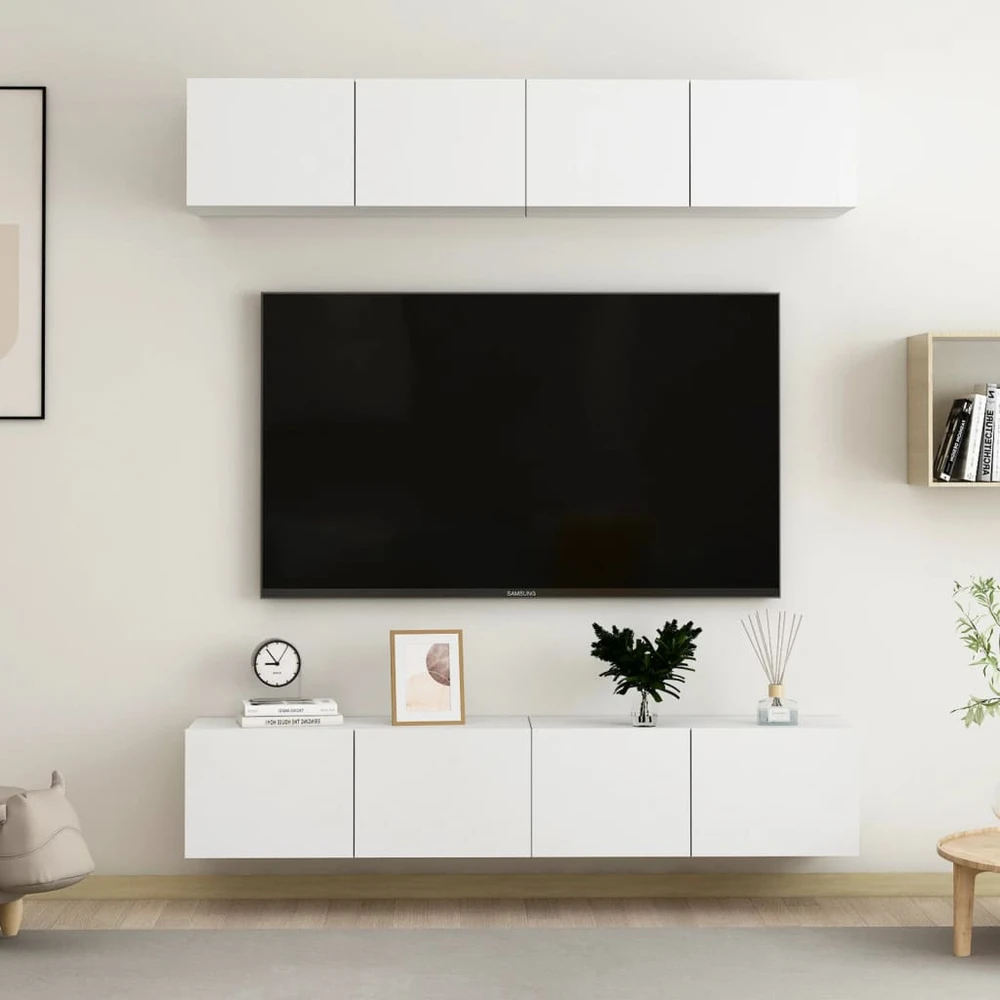 TV staliukas Televizoriaus spintelės, 4vnt., baltos, 80x30x30cm, mediena