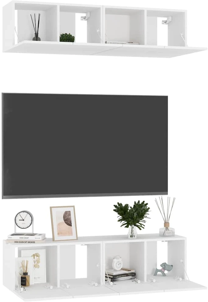 TV staliukas Televizoriaus spintelės, 4vnt., baltos, 60x30x30cm, mediena