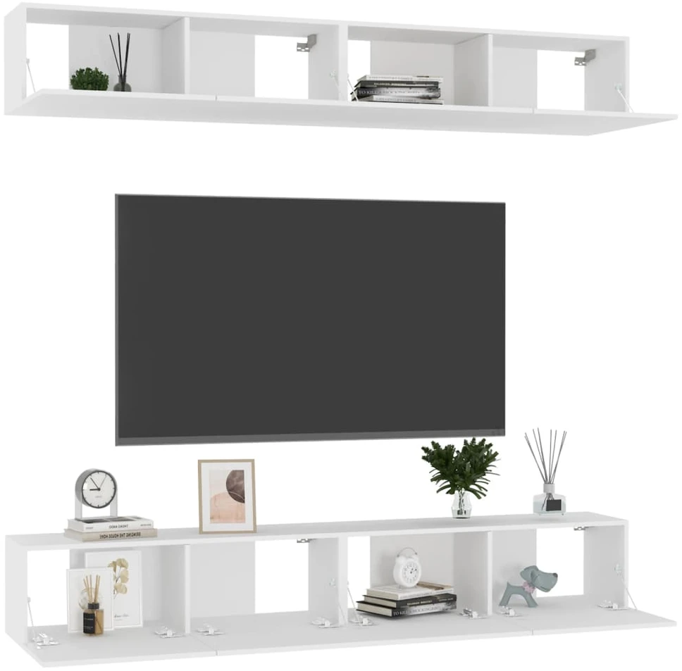 TV staliukas Televizoriaus spintelės, 4vnt., baltos, 100x30x30cm, mediena